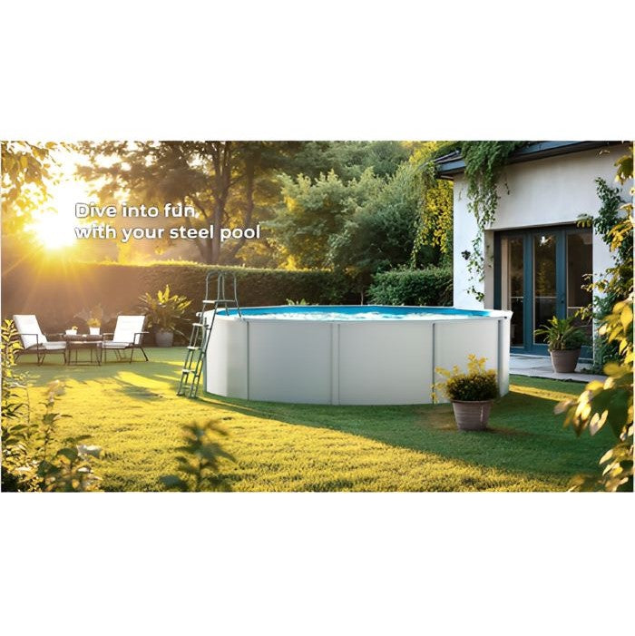 Gre Stahlwandpool Atlantis 350x132 cm im Garten aufgestellt