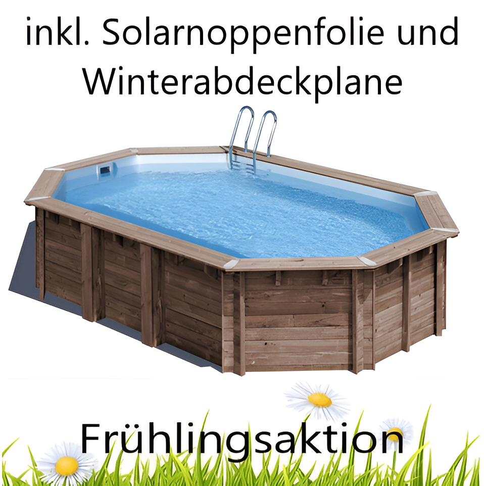 Gre Echtholzpool Macadamia 632x335x130 cm, inkl. Solarnoppenfolie und Winterabdeckplane