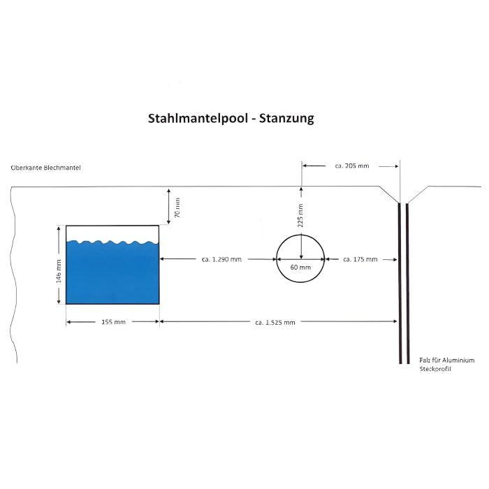 Stahlwandpool Compact rund, 135 cm Höhe, Folie 0,6 mm