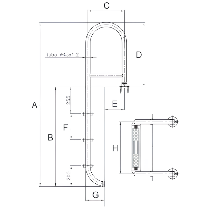 Astralpool Einbaubeckenleiter Kippgelenk mit Flanschmontage, 4-stufig - enger Holm