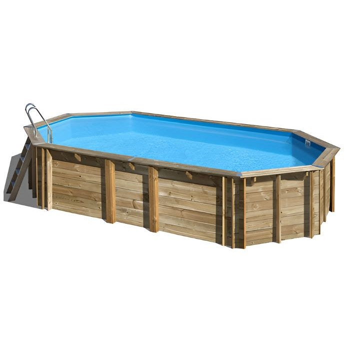 aufgebauter Echtholzpool inkl. Leitern