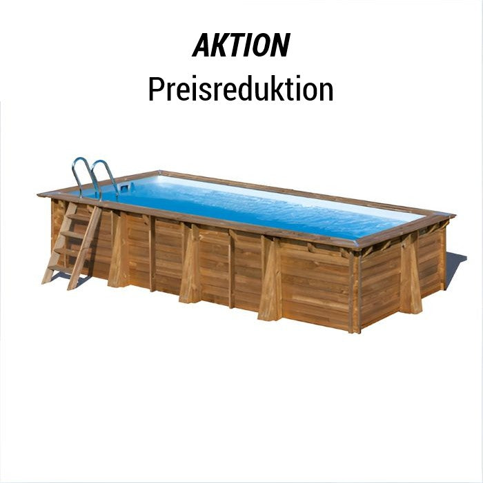 aufgebauter Echtholzpool, freie Ansicht, Aktion Preisreduktion