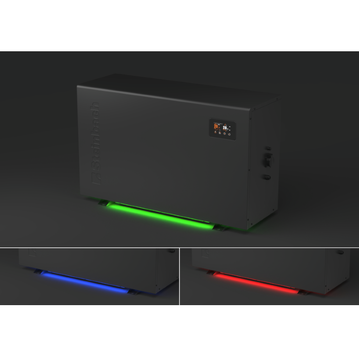 Steinbach Wärmepumpe Silent – LED-Statusbeleuchtung: blau (Betrieb), grün (Solltemperatur), rot (Störung)