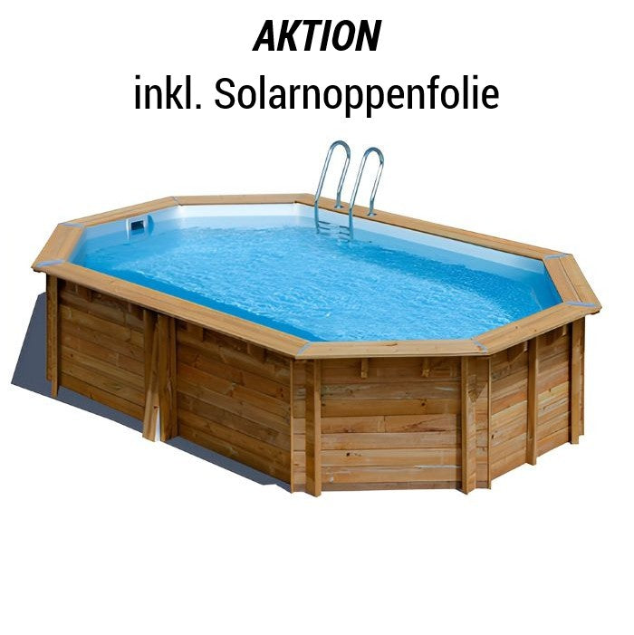 Gesamtansicht Gre Holzpool Canelle 2, Aktion mit Solarnoppenfolie