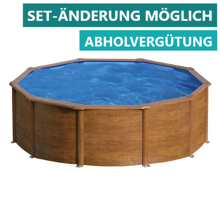 GRE Pacific Rundpool in Holzoptik mit Hinweisen auf Set-Anpassung und Abholvergütung