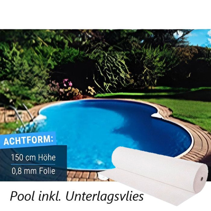 Stahlwandpool Compact Deluxe achtform, 150 cm Höhe, Folie 0,8 mm